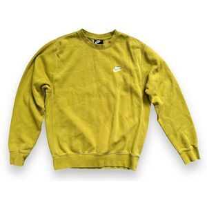 Nike Men's Sportswear Club Fleece Crew Top Mustard Yellow Sweatshirt‎ Sweater S
